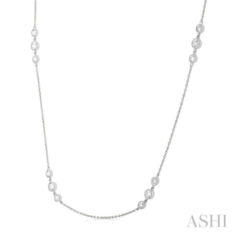 3/4 Ctw Three Stone Bezel Set Round Cut Diamond Station Necklace in 14K White Gold