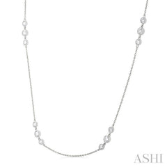 3/4 Ctw Three Stone Bezel Set Round Cut Diamond Station Necklace in 14K White Gold