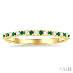 1/10 Ctw Petite 1.35 MM Emerald and Round Cut Diamond Precious Stack Band in 10K Yellow Gold