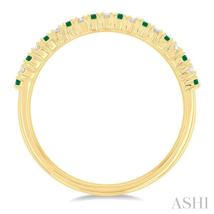 1/10 Ctw Petite 1.35 MM Emerald and Round Cut Diamond Precious Stack Band in 10K Yellow Gold