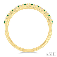 1/10 Ctw Petite 1.35 MM Emerald and Round Cut Diamond Precious Stack Band in 10K Yellow Gold