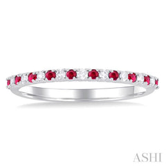 1/10 Ctw Petite 1.35 MM Ruby and Round Cut Diamond Precious Stack Band in 10K White Gold