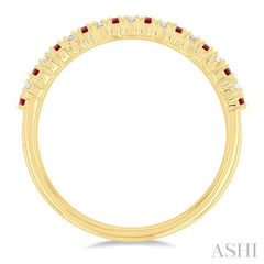 1/10 Ctw Petite 1.35 MM Ruby and Round Cut Diamond Precious Stack Band in 10K Yellow Gold