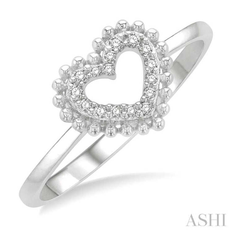 1/10 Ctw Petite Heart Round Cut Diamond Stackable Fashion Ring in 10K White Gold