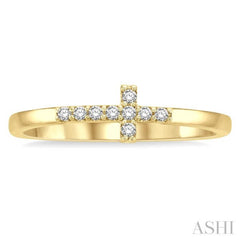 1/10 Ctw Petite Reclining Cross Round Cut Diamond Stackable Fashion Ring in 10K Yellow Gold