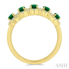 1/3 ctw Oval Cut 4x3 MM Precious Emerald and Round Cut Diamond Wedding Band in 14K Yellow Gold