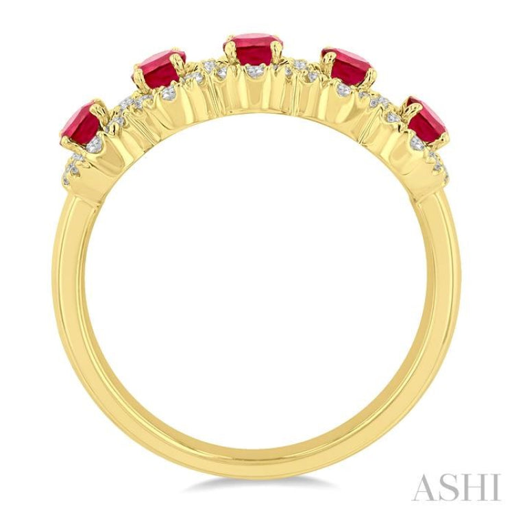 1/3 ctw Oval Cut 4x3 MM Precious Ruby and Round Cut Diamond Wedding Band in 14K Yellow Gold