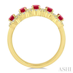 1/3 ctw Oval Cut 4x3 MM Precious Ruby and Round Cut Diamond Wedding Band in 14K Yellow Gold