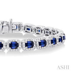 2 1/5 ctw 4X3 MM Sapphire and Round Cut Diamond Halo Precious Bracelet in 14K White Gold