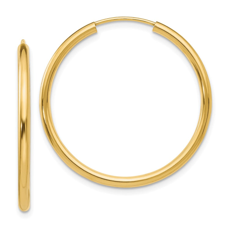 14k Polished Round Endless 2mm Hoop Earrings