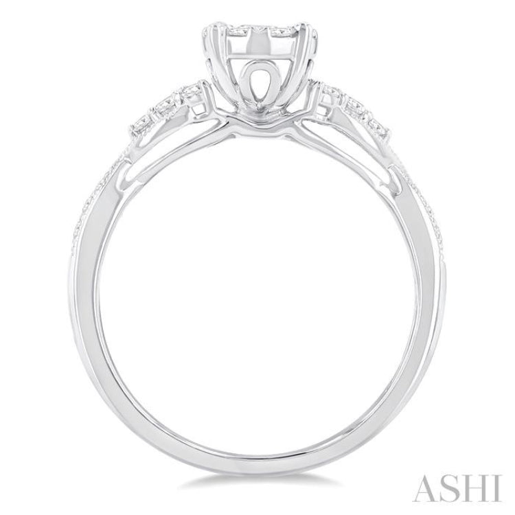 1/2 ctw Round Shape Lovebright Carved Shank Round Cut Diamond Engagement Ring in 14K White Gold