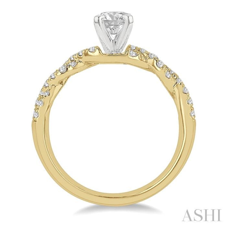 7/8 Ctw Twisted Shank Round Cut Diamond Engagement Ring With 1/2 ct Center Stone in 14K Yellow and White Gold