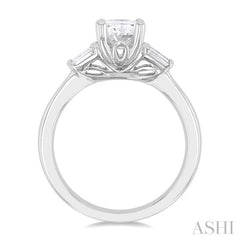 1/5 ctw Oval Shape Baguette Diamond Semi-Mount Engagement Ring in 14K White Gold