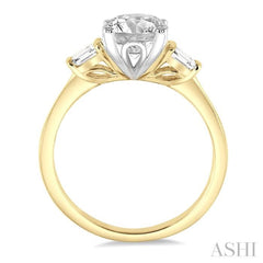 5/8 Ctw Baguette and Round Cut Diamond Ladies Engagement Ring with 1/2 Ct Round Cut Center Stone in 14K Yellow and White Gold