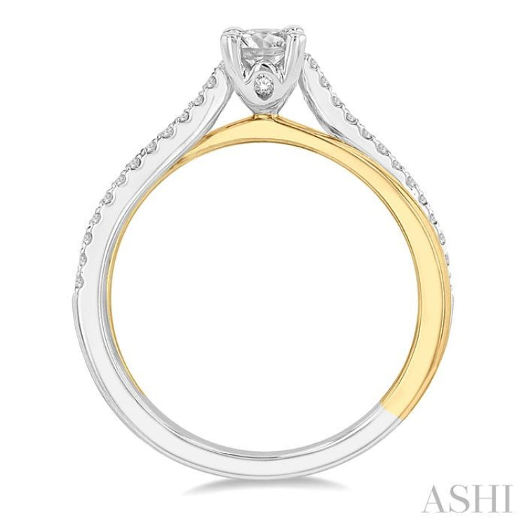 1/6 Ctw Oval Shape Two Tone Criss Cross Round Cut Diamond Semi-Mount Engagement Ring in 14K White and Yellow Gold