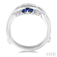 3X1.50MM&3.20MM Baguette Cut Sapphire and 1/5 ctw Round Cut Diamond Curved Center Precious Insert Ring in 14K White Gold