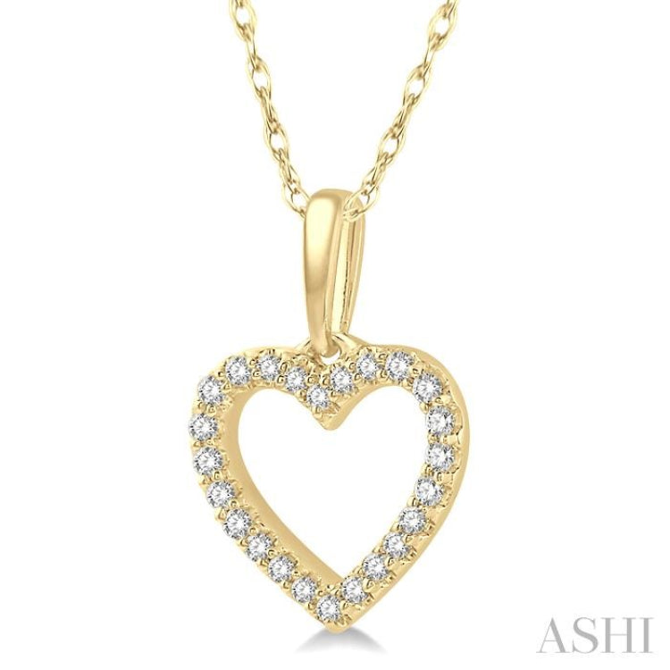 1/10 Ctw Hollow Cut Heart Charm Round Cut Diamond Pendant in 10K Yellow Gold with Chain