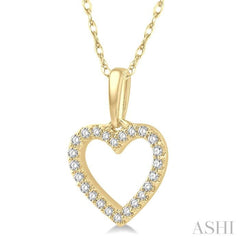 1/10 Ctw Hollow Cut Heart Charm Round Cut Diamond Pendant in 10K Yellow Gold with Chain