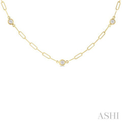 1/4 ctw Bezel Set Round Cut Diamond Paper Clip Station Necklace in 14K Yellow Gold