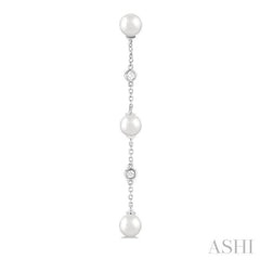 1/10 ctw Cultured Pearls 5 MM  and Round Cut Diamond Station Long Earring in 14K White Gold