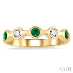 2.8MM Bezel Set Emerald and 1/6 ctw Round Cut Diamond Precious Stackable Band in 14K Yellow Gold