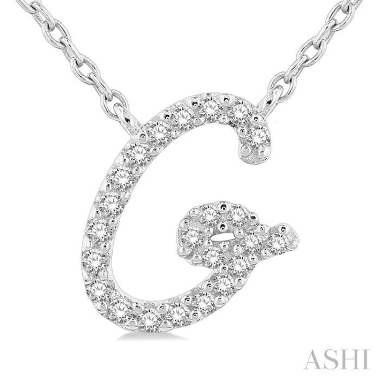 1/10 Ctw Initial 'G' Round cut Diamond Pendant With Chain in 10K White Gold