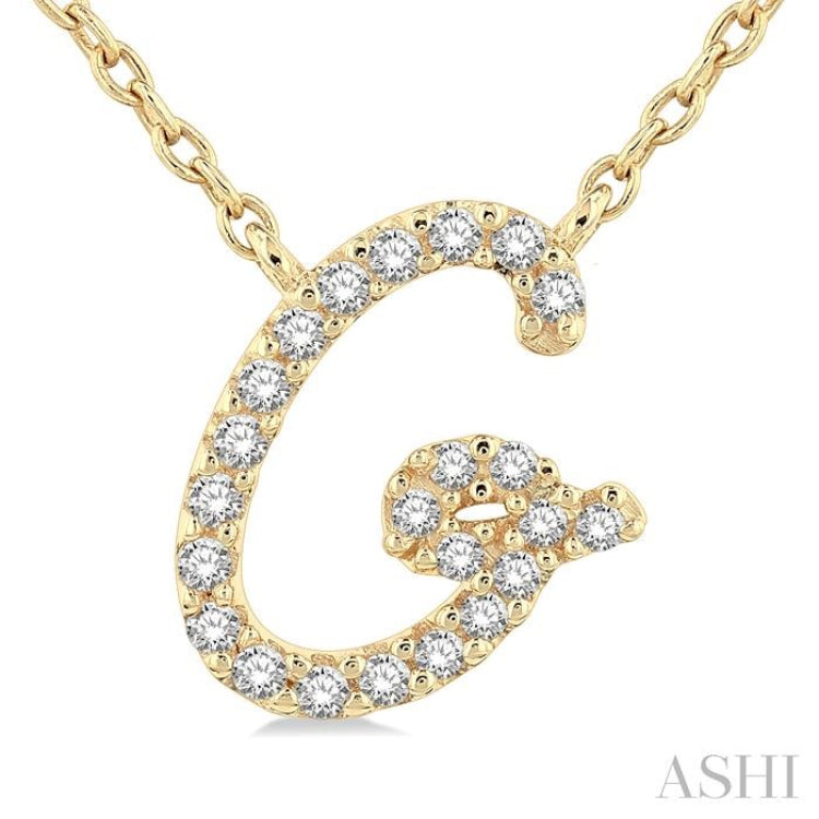 1/10 Ctw Initial 'G' Round cut Diamond Pendant With Chain in 10K Yellow Gold