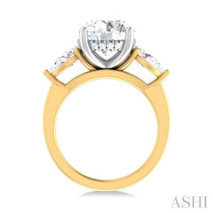 1 1/10 Ctw Tri-Mount Circular Shape Center Pear and Round Cut Diamond Semi Mount Engagement Ring in 14K Yellow and White Gold