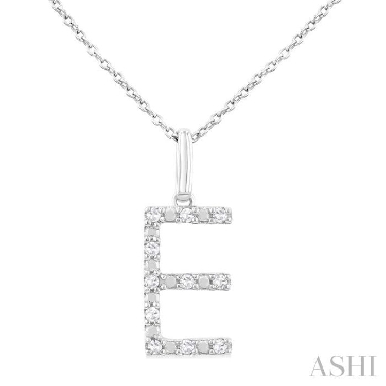 1/10 Ctw Initial 'E' Round Cut Diamond Fashion Pendant With Chain in Sterling Silver