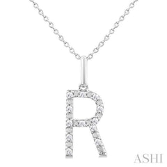 1/10 Ctw Initial 'R' Round Cut Diamond Fashion Pendant With Chain in Sterling Silver