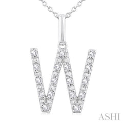 1/8 Ctw Initial 'W' Round Cut Diamond Fashion Pendant With Chain in Sterling Silver