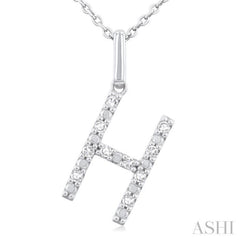 1/20 Ctw Initial 'H' Round Cut Diamond Fashion Pendant With Chain in Sterling Silver