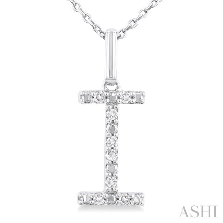 1/20 Ctw Initial 'I' Round Cut Diamond Fashion Pendant With Chain in Sterling Silver