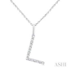 1/20 Ctw Initial 'L' Round Cut Diamond Fashion Pendant With Chain in Sterling Silver