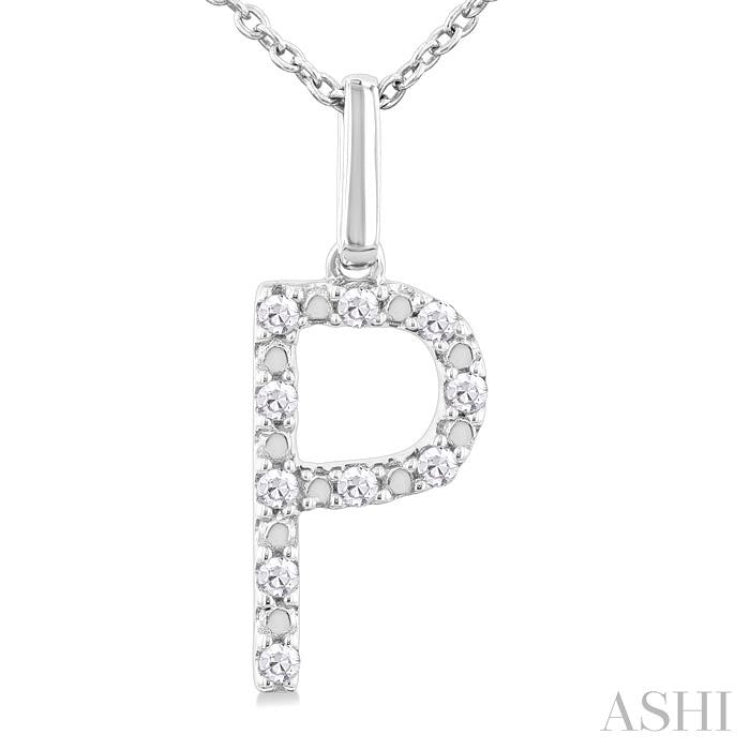 1/20 Ctw Initial 'P' Round Cut Diamond Fashion Pendant With Chain in Sterling Silver