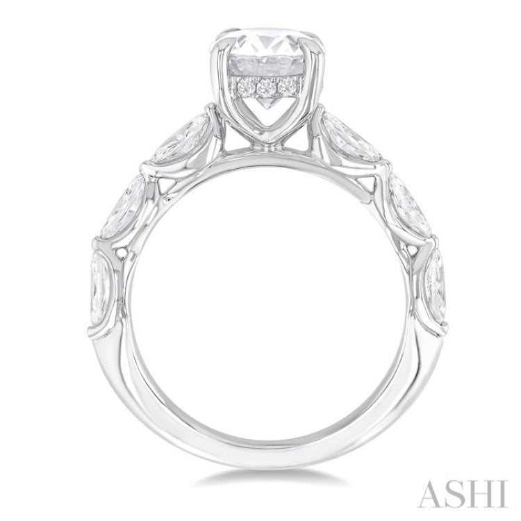 1.00 Ctw Oval Shape Marquise and Round Cut Diamond Semi Mount Engagement Ring in 14K White Gold