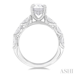 1.00 Ctw Oval Shape Marquise and Round Cut Diamond Semi Mount Engagement Ring in 14K White Gold