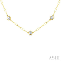 1 1/2 Ctw Bezel Set Round Cut Diamond Paperclip Station Necklace in 14K Yellow Gold