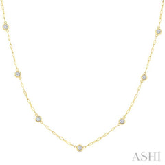 1/2 Ctw Bezel Set Round Cut Diamond Paperclip Station Necklace in 14K Yellow Gold