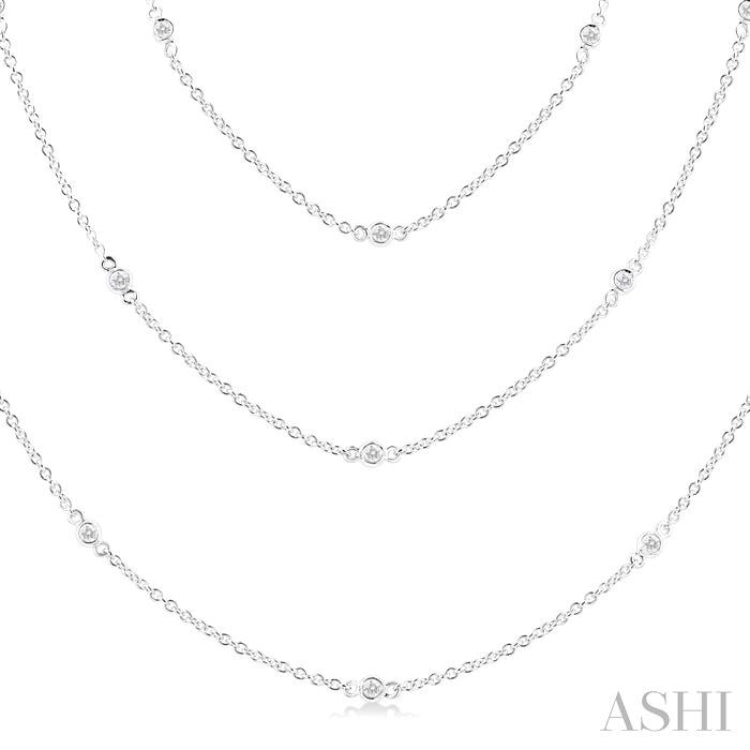 1 ctw Bezel Set Round Cut Diamond 60-Inch Long Station Necklace in 14K White Gold