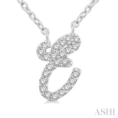 1/20 Ctw Initial 'E' Round cut Diamond Pendant With Chain in 14K White Gold