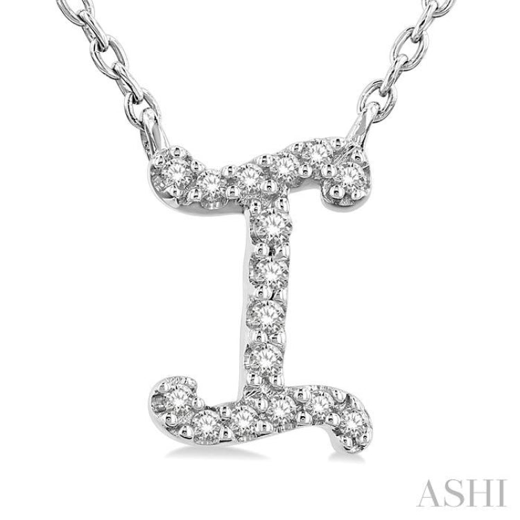 1/20 Ctw Initial 'I' Round cut Diamond Pendant With Chain in 14K White Gold