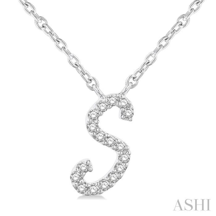 1/20 Ctw Initial 'S' Round cut Diamond Pendant With Chain in 14K White Gold