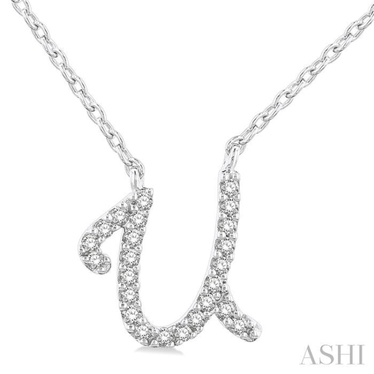 1/20 Ctw Initial 'U' Round cut Diamond Pendant With Chain in 14K White Gold