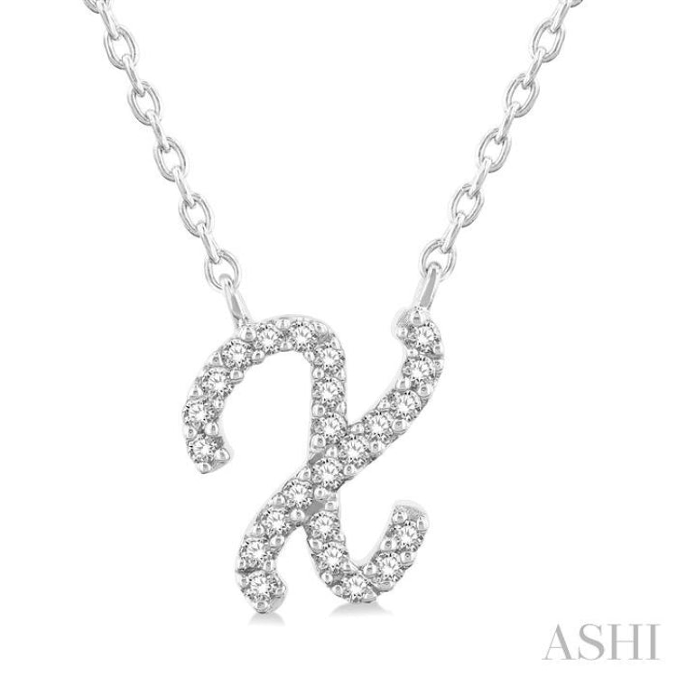 1/20 Ctw Initial 'X' Round cut Diamond Pendant With Chain in 14K White Gold