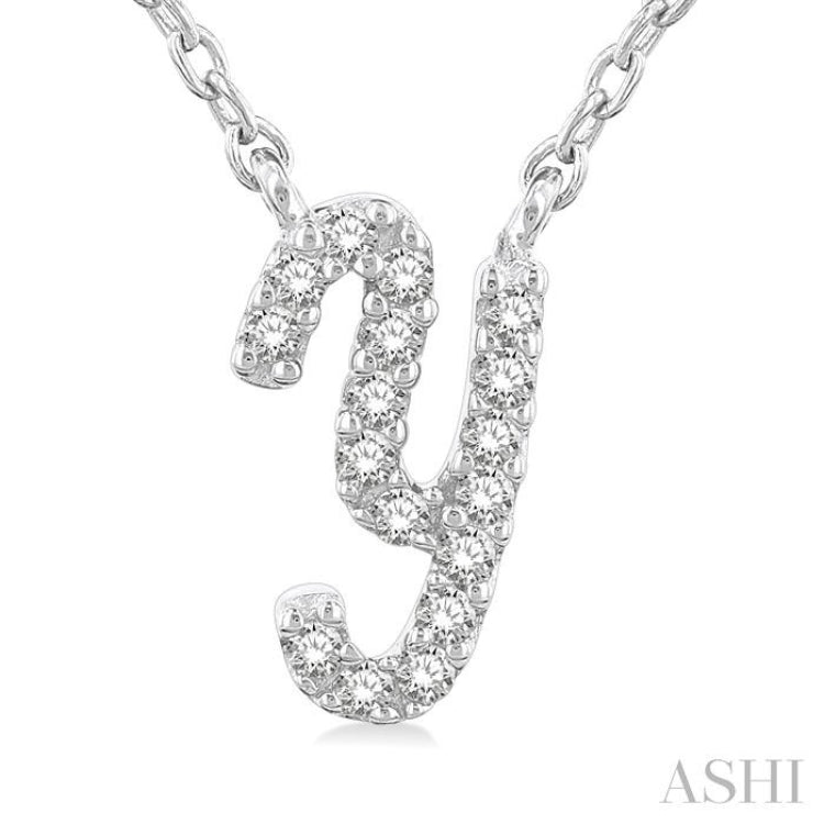 1/20 Ctw Initial 'Y' Round cut Diamond Pendant With Chain in 14K White Gold