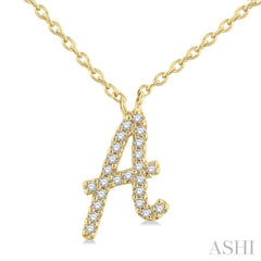 1/20 Ctw Initial 'A' Round cut Diamond Pendant With Chain in 14K Yellow Gold