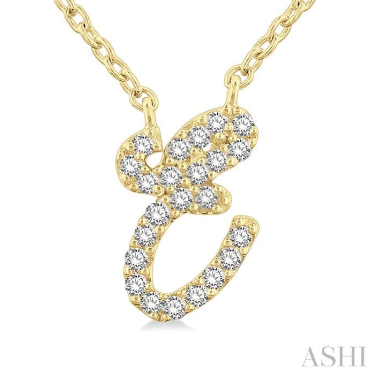 1/20 Ctw Initial 'E' Round cut Diamond Pendant With Chain in 14K Yellow Gold