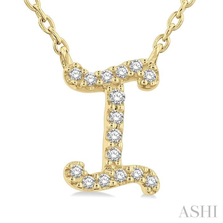 1/20 Ctw Initial 'I' Round cut Diamond Pendant With Chain in 14K Yellow Gold