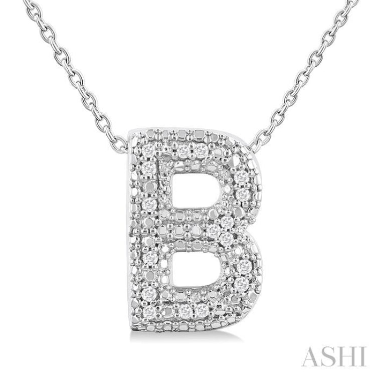 1/20 Ctw Bubble Accent Initial 'B' Round Cut Diamond Fashion Pendant With Chain in Sterling Silver